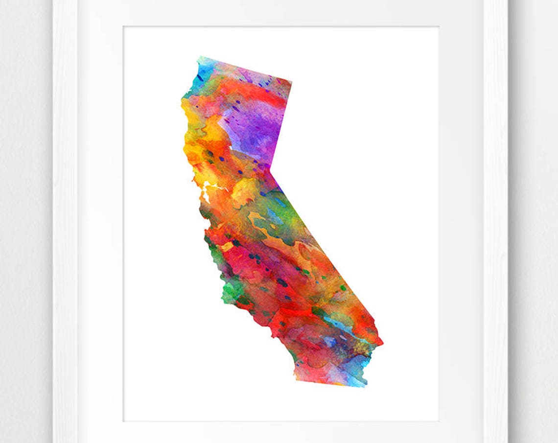 California State Silhouette Rainbow Watercolor Modern Map Art Poster