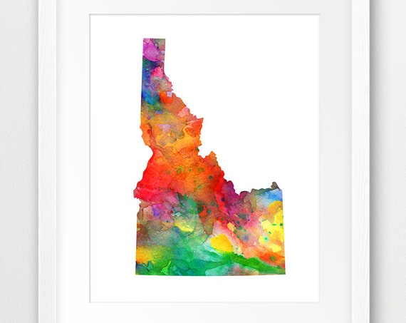 Idaho State Map Print Silhouette Watercolor Modern Wall Art Usa Poster Home Office Decor