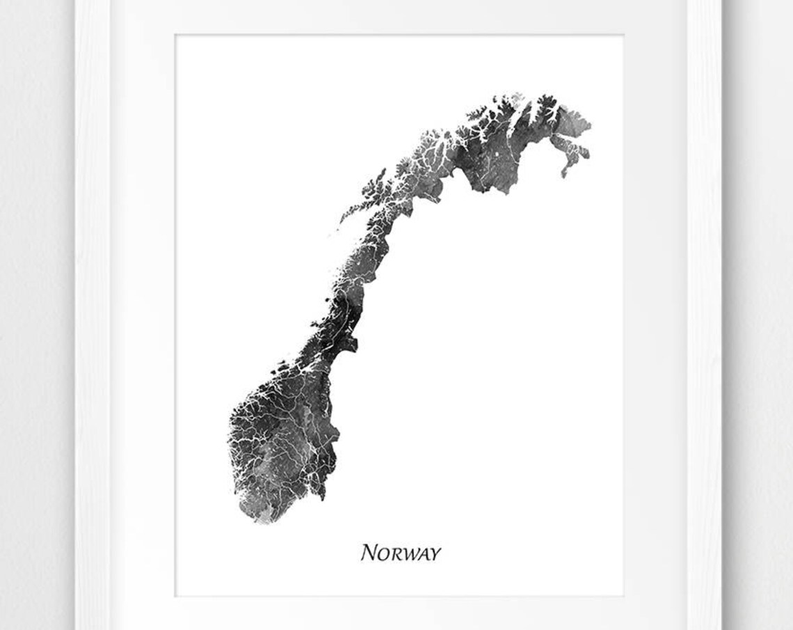 Norway Map Watercolor Travel Poster, Home Decor