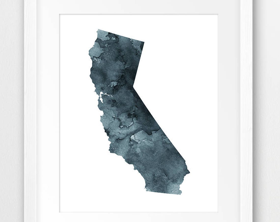 California State Map Indigo Blue Watercolor Silhouette Poster