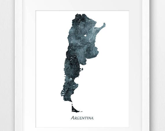 Argentina Map Print Watercolor Poster Wall Art Indigo Home Office Decor
