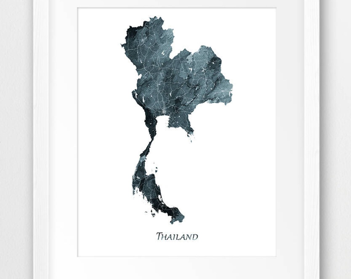 Thailand Map Watercolor Art Print, Travel Poster