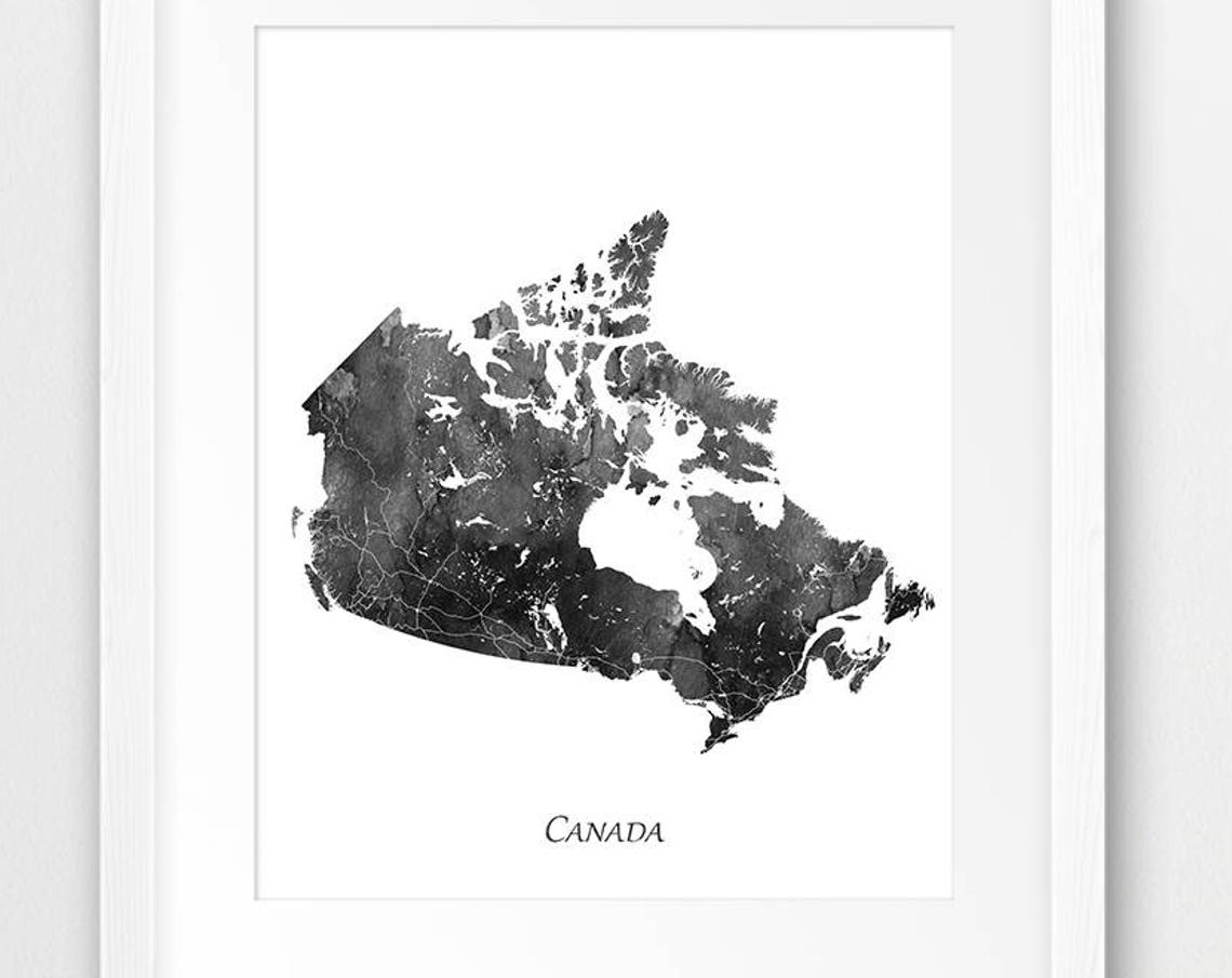 Canada Map Grey Watercolor Country Outline Minimalist Art Print