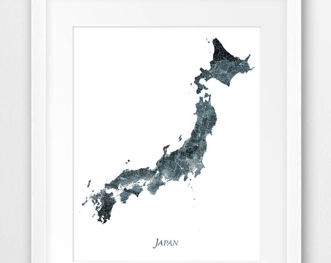 Japan Indigo Blue Watercolor Map Minimal Serene Travel Wall Poster
