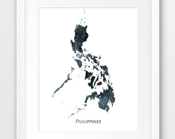 Philippines Map Print Watercolor Poster Wall Art Indigo Blue Home Decor