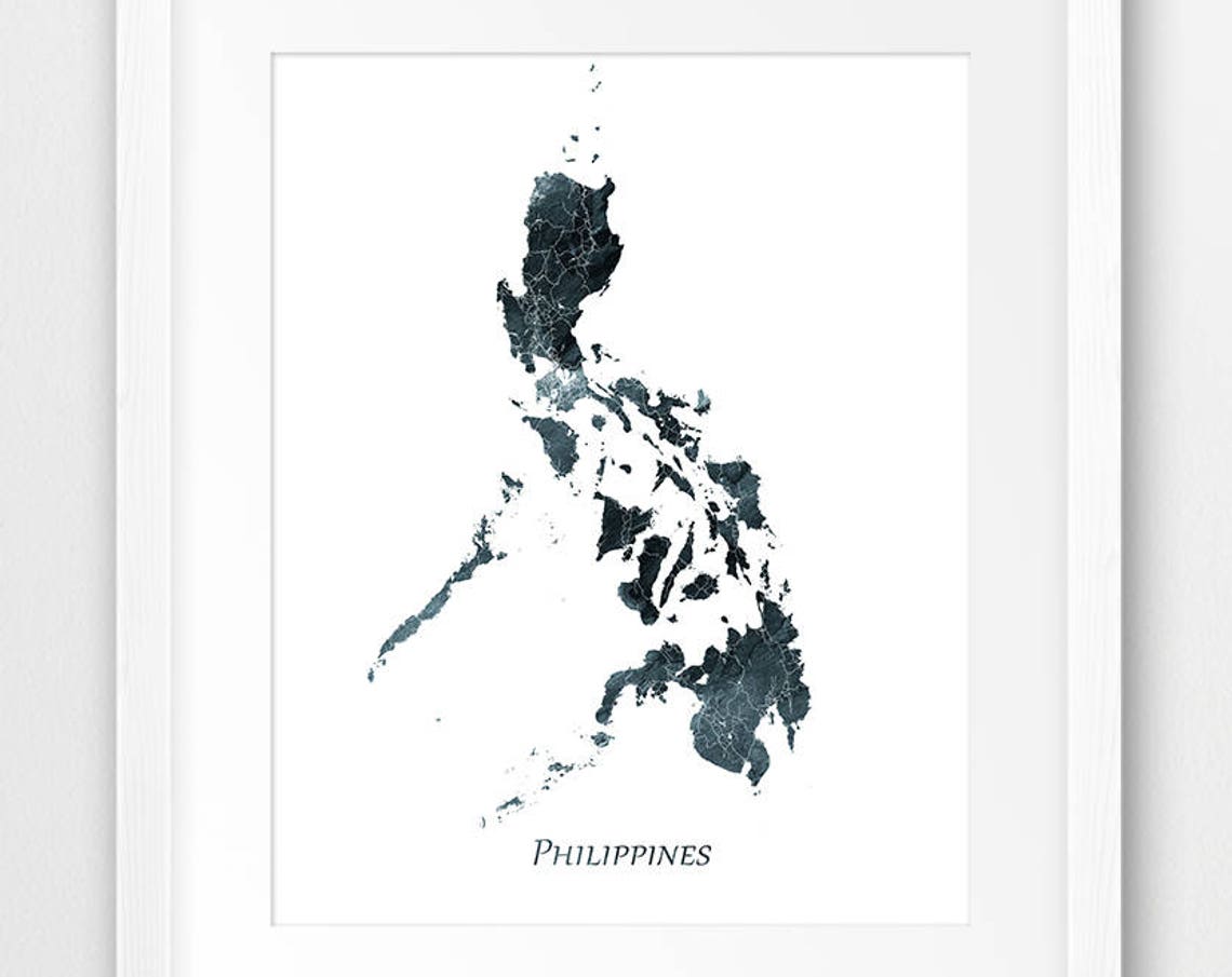 Philippines Map Print Watercolor Poster Wall Art Indigo Blue Home Decor