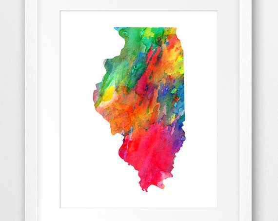 Illinois State Map Print Silhouette Watercolor Modern Wall Art Usa Poster Home Office Decor