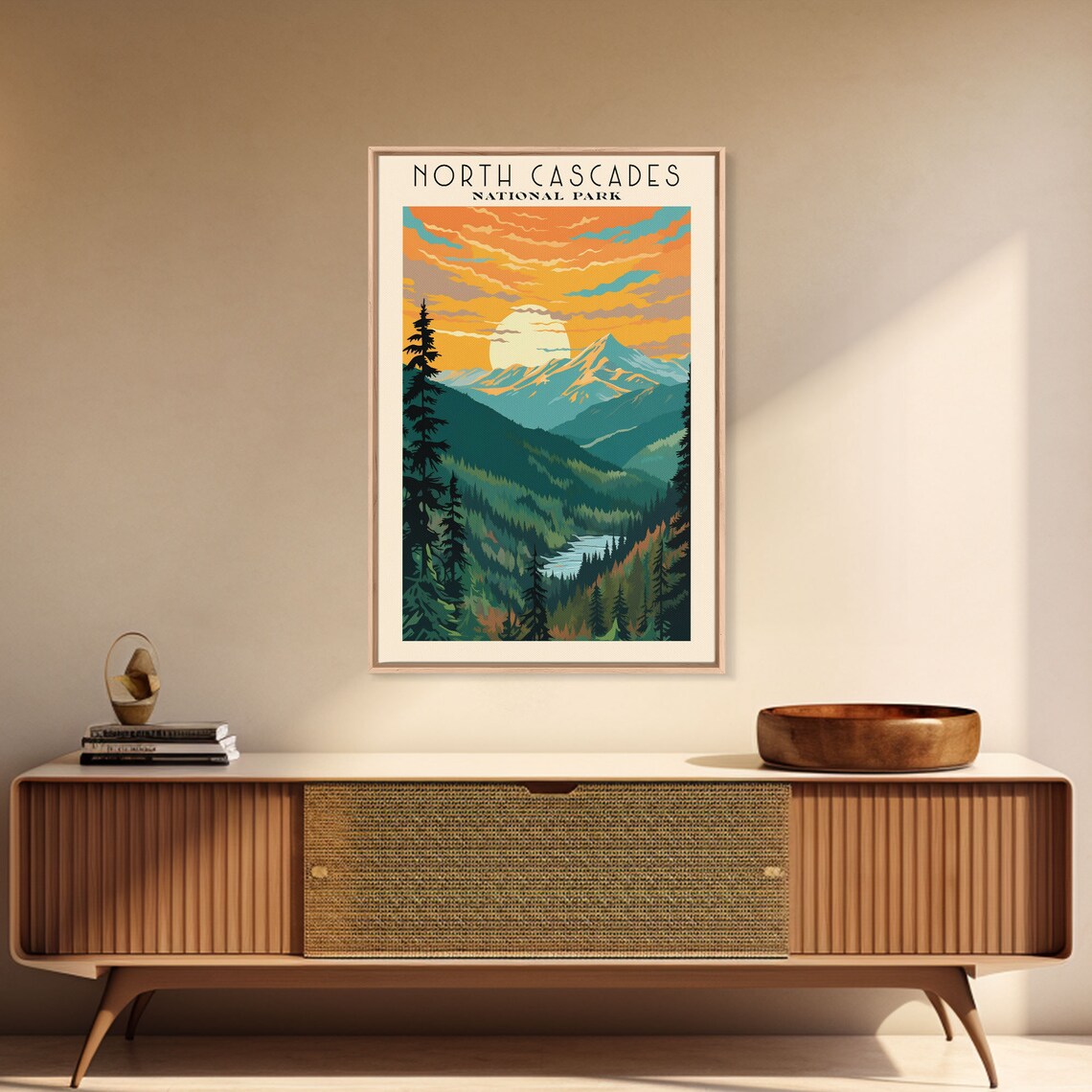 North Cascades National Park Sunset Snowy Peak Valley Travel Poster