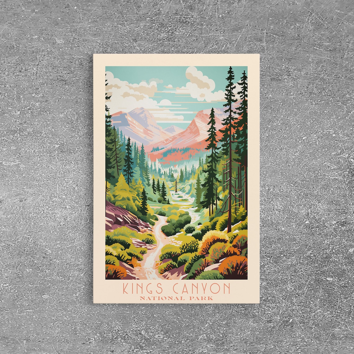Kings Canyon National Park Daytime Mountain Valley Travel Poster