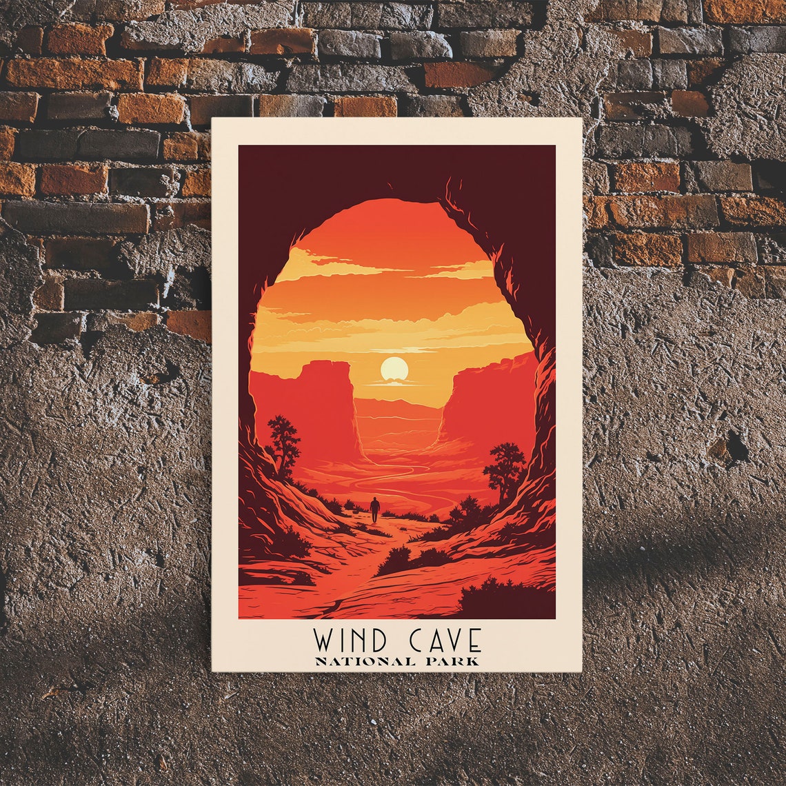 Wind Cave National Park Red Canyon Sunset Cave View Travel Poster