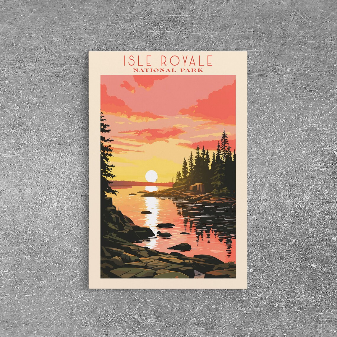 Isle Royale National Park Lake Superior Sunset Rocks Travel Poster - Image 3