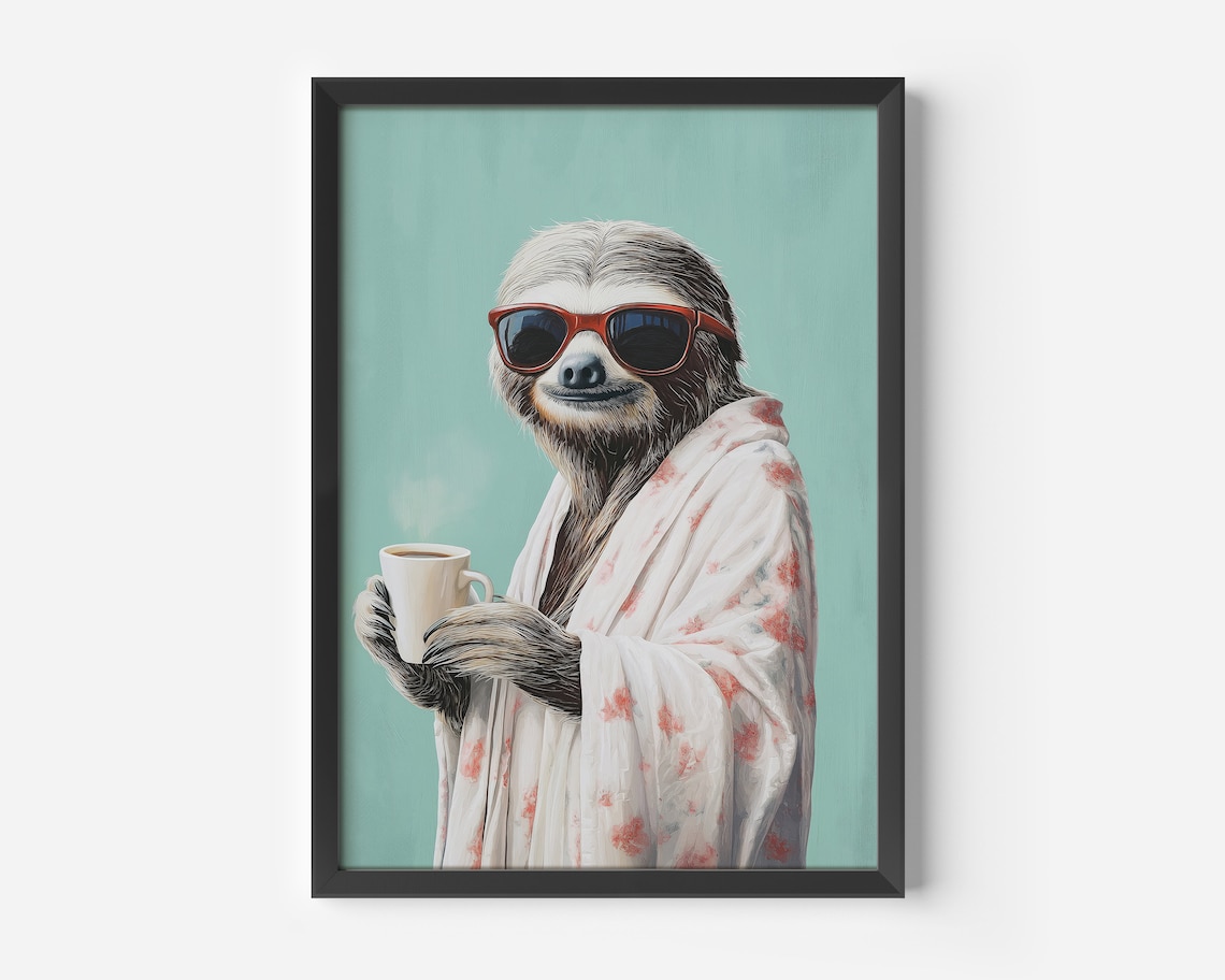 Retro Sloth Animal Decor, Humorous Poster Print