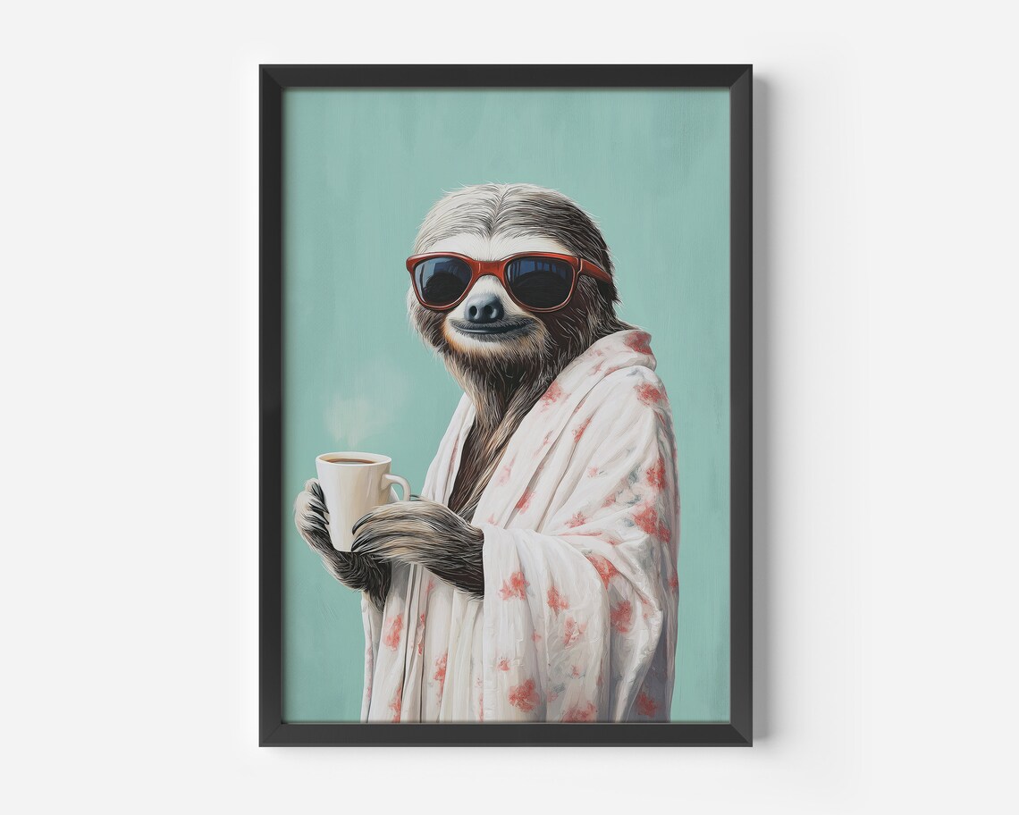 Sloth With Coffee Funny Kitchen Art Print