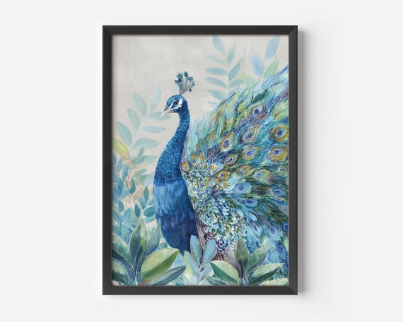 Living Room Wall Art Vintage Poster Botanical Peacock Illustration Blue Green Animal Print Jungle Decoration Scandinavian Hallway Pictures