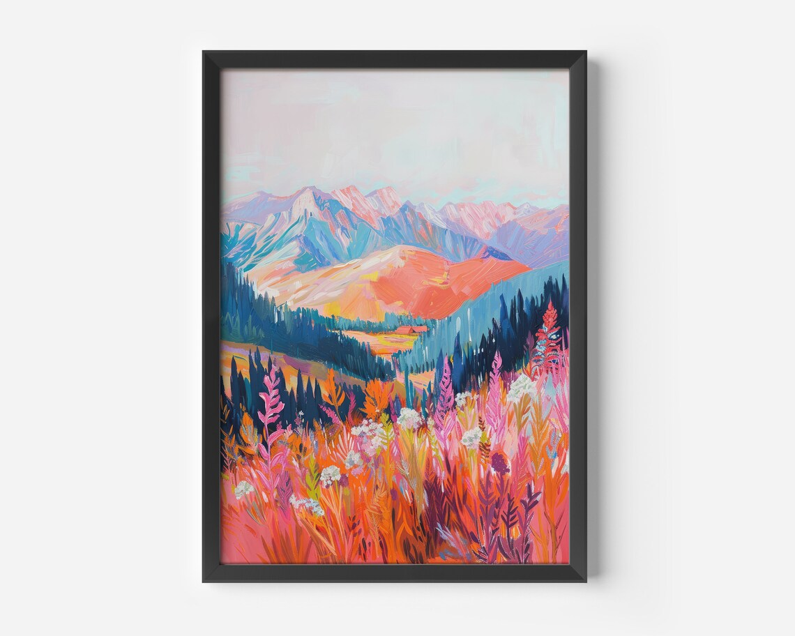 Colorful Mountain Landscape Art Print, Abstract Nature