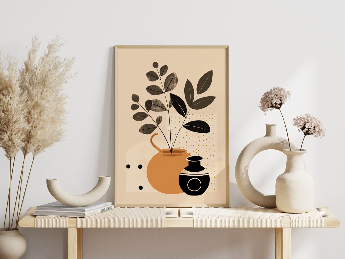 Boho Botanical Vase Poster, Minimalist Scandinavian