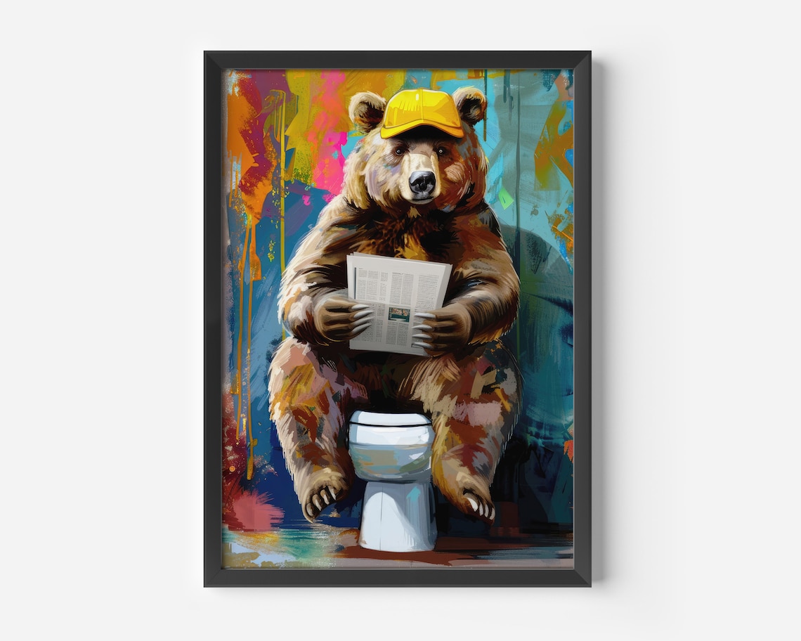 Humorous Bear Bathroom Decor, Watercolor Art Print