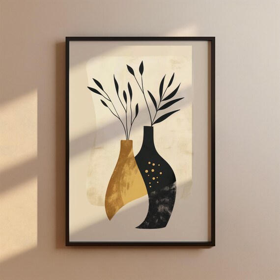 Elegant Scandinavian Wall Art For The Living Room Abstract Vase Decoration Beige And Black Minimalist Design Posters Modern Hallway Office