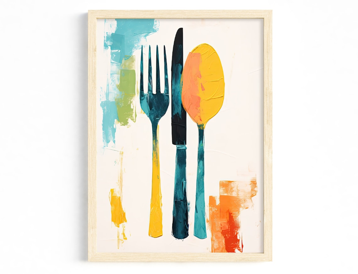 Abstract Cutlery Illustration, Modern Dining Room Art Print