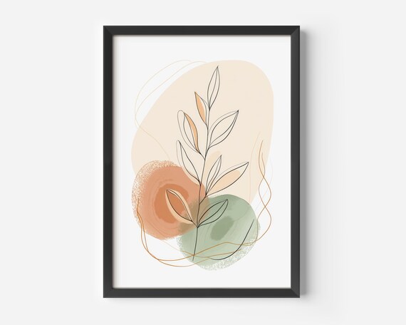 Living Room Decoration Elegant Line Art Poster Plants Beige Green Modern Boho Wall Abstract Prints Natural Minimal Pictures