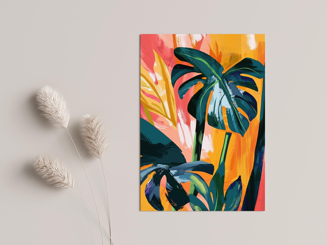 Tropical Monstera Leaves Abstract Botanical Decor Art Poster Design