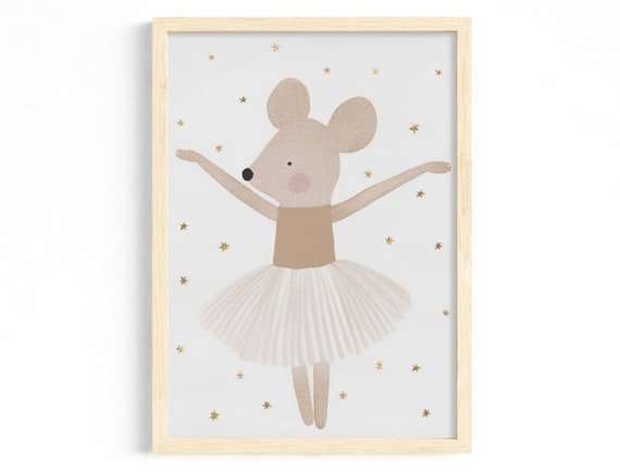 Ballerina Mouse Minimalist Nursery Art Print