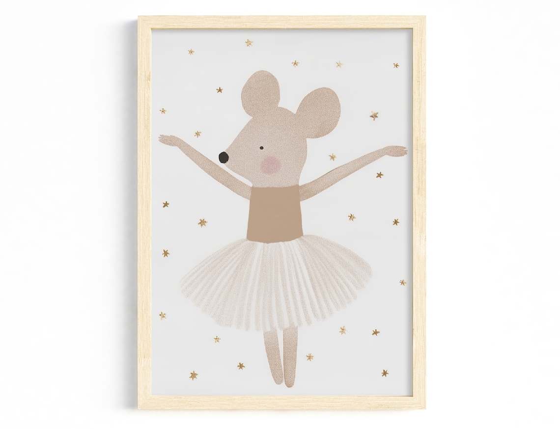 Ballerina Mouse Minimalist Nursery Art Print