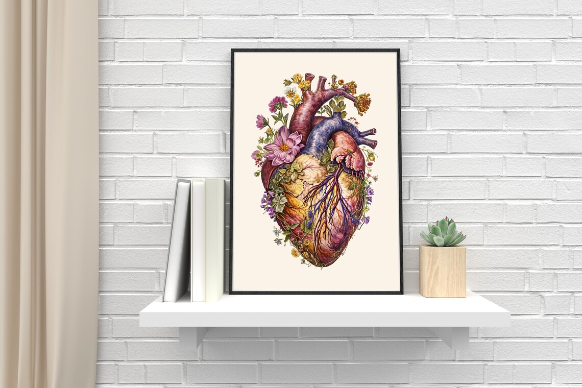 Floral Heart Poster, Vintage-Style Botanical Art