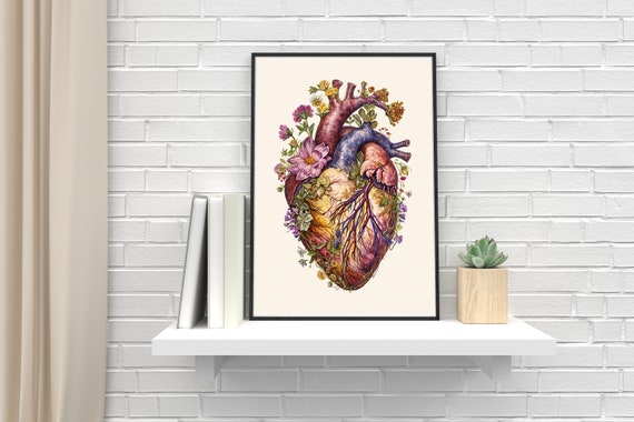 Floral Heart Poster, Vintage-Style Botanical Art