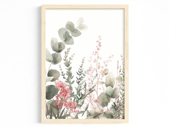 Watercolor Eucalyptus Botanical Art Print, Living Room