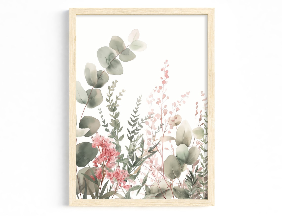 Watercolor Eucalyptus Botanical Art Print, Living Room