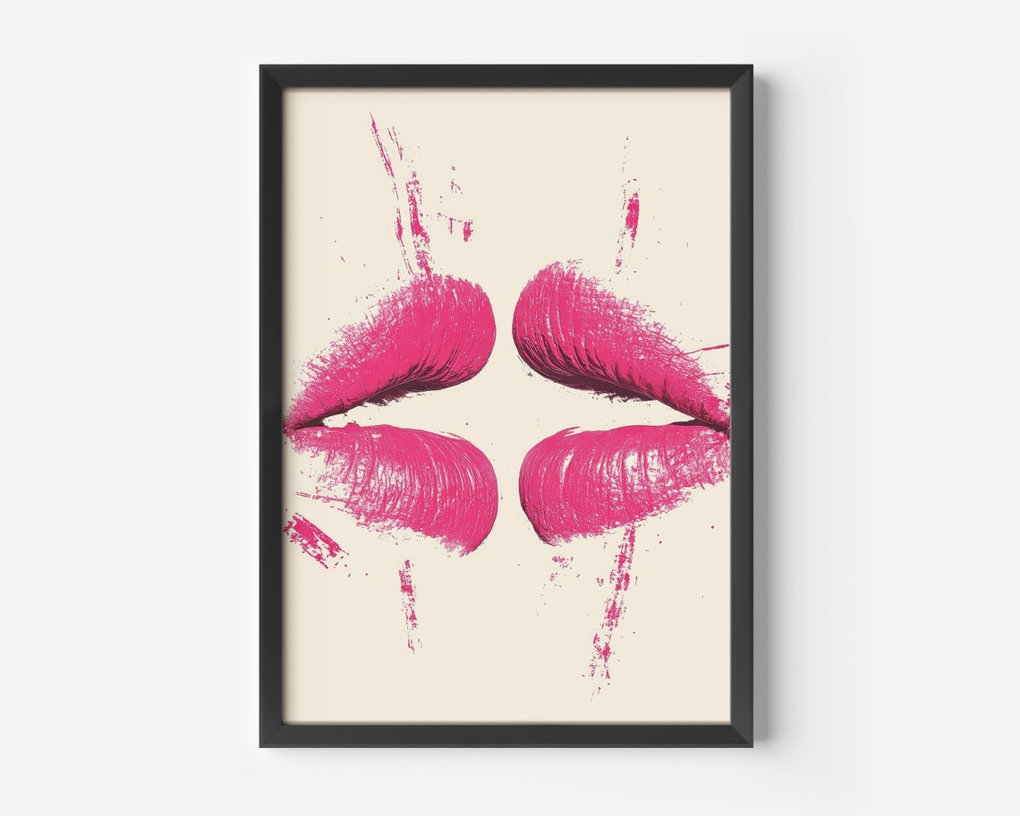 Pink Lipstick Kiss Mark Poster Pop Art Lips Illustration Wall Decor
