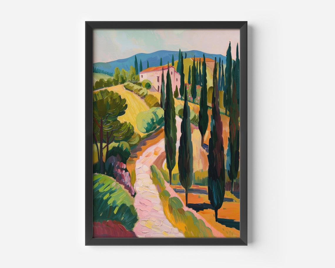 Italian Landscape Artwork Mediterranean Painting Tuscany Colorful Nature Scene Country House Hallway Kitchen Decoration Pictures Living Room