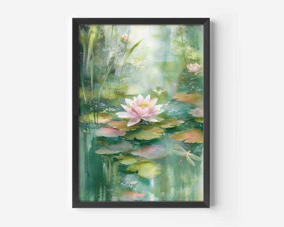 Wall Decoration Bedroom Nature Watercolor Water Lily Art Soft Pastel Colors Illustration Harmonious Living Room Backdrop Office