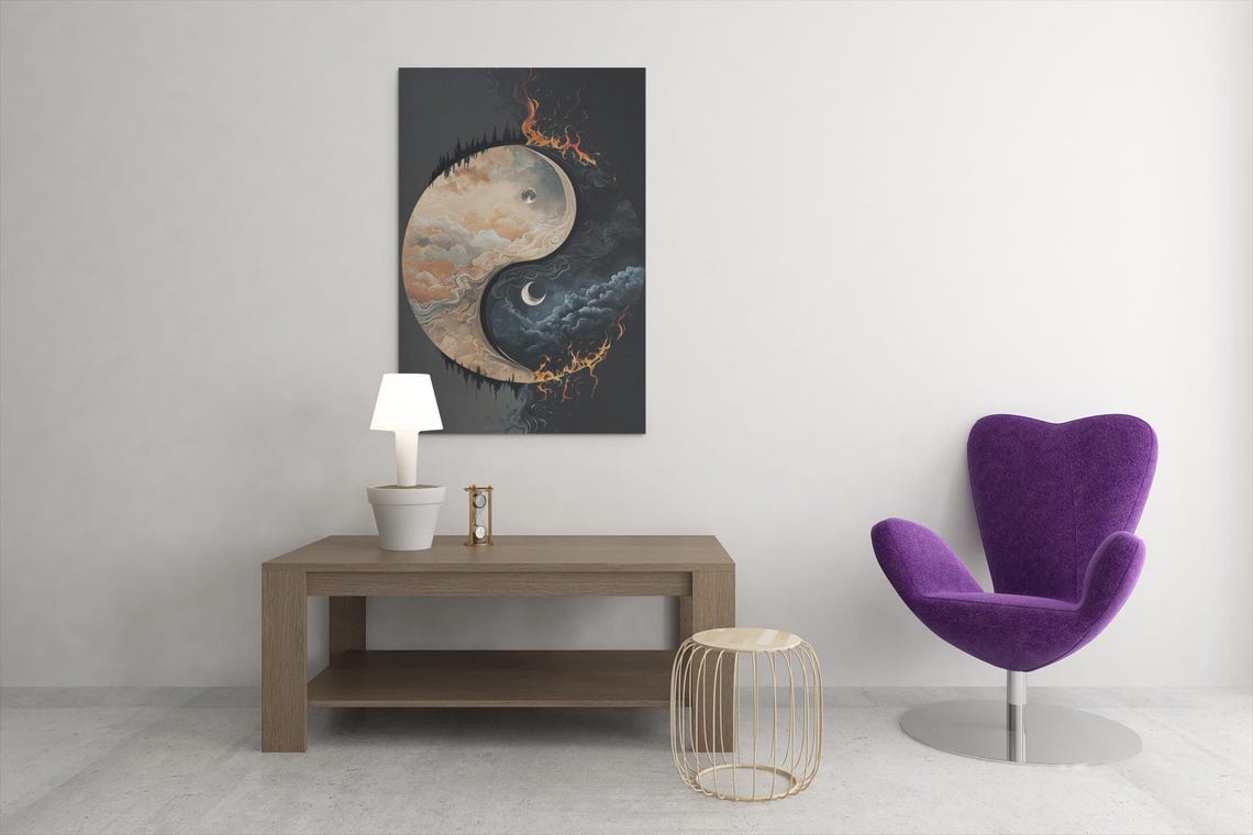 Yin Yang Wall Art, Mystical Fire and Moon Mandala - Image 3
