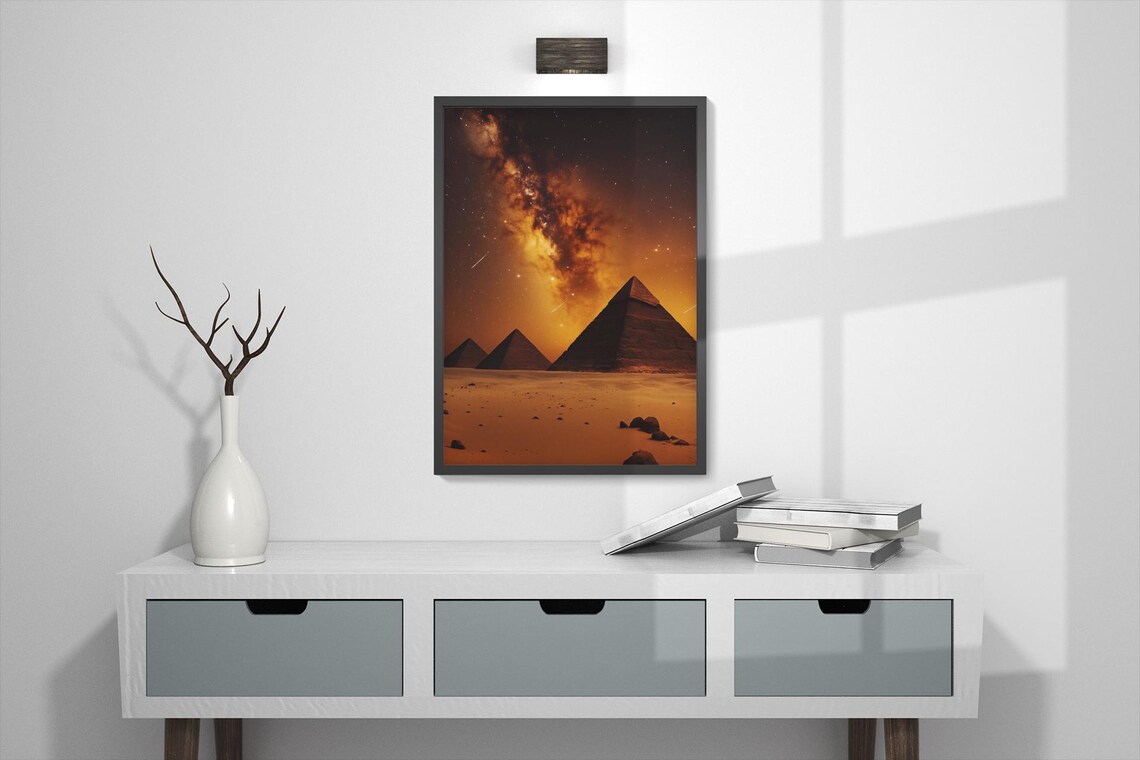 Ancient Egyptian Pyramid Art Print, Mystical Desert Night - Image 2