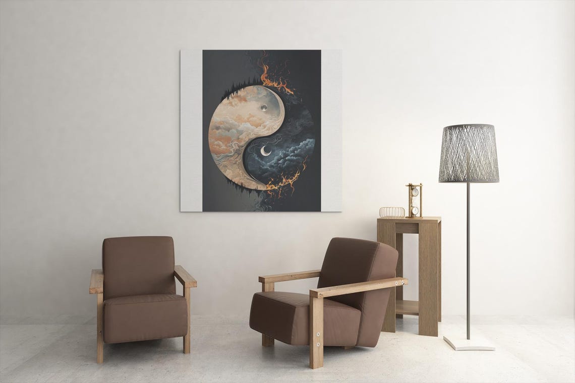 Yin Yang Wall Art, Mystical Fire and Moon Mandala - Image 2