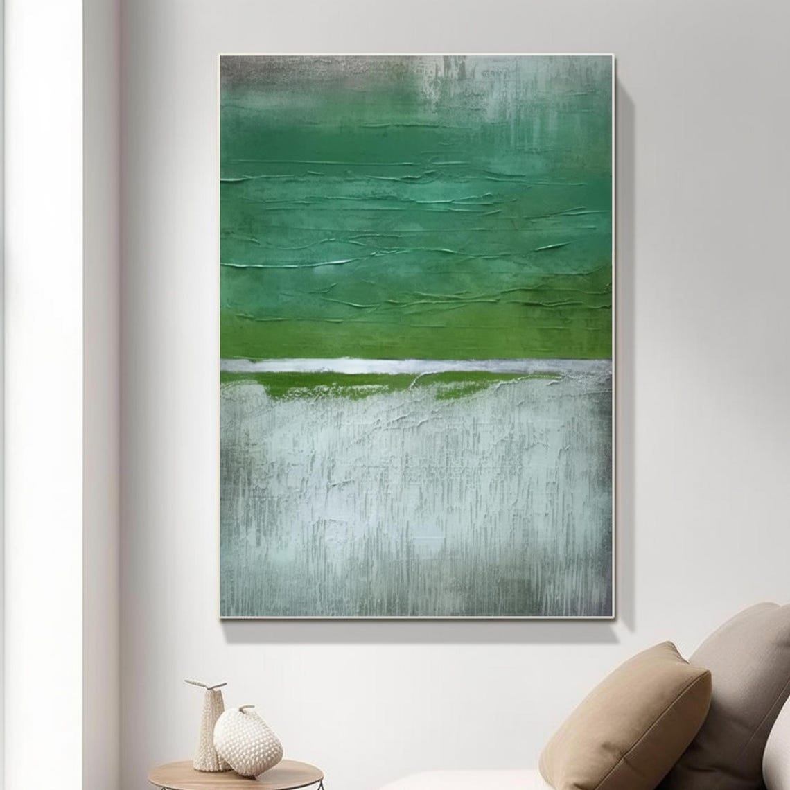 Green White Rain Abstract Vertical Texture Calming Decor Art Poster - Image 4