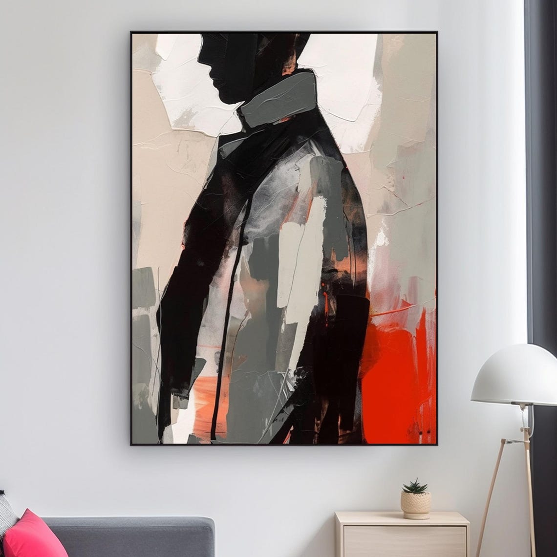 Abstract Man Profile Black Red Coat Modern Expressive Art Poster - Image 2
