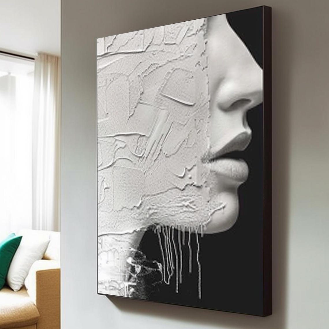 White Woman Profile Black Background Cracked Texture Art Poster - Image 4