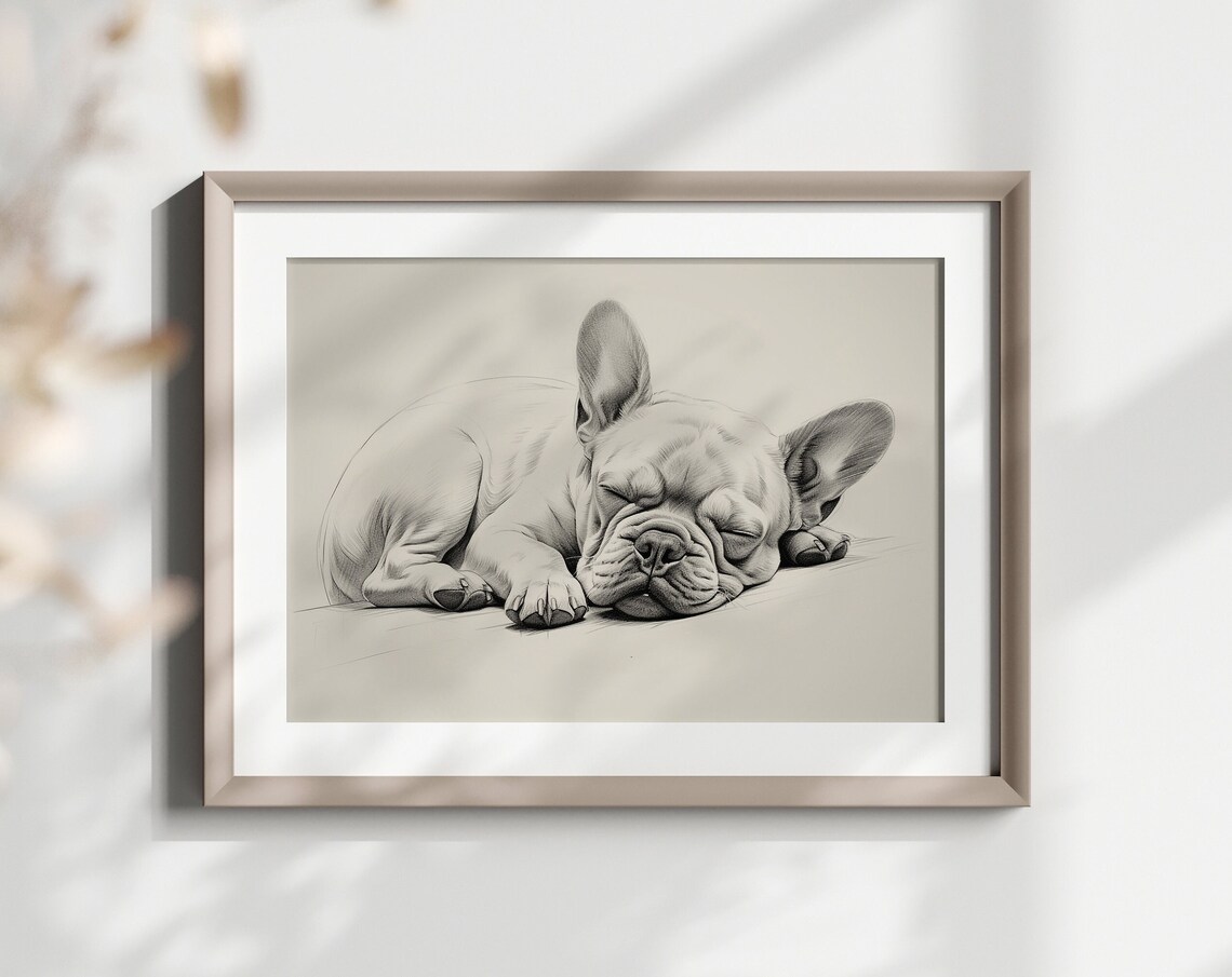 French Bulldog Sleeping Puppy Pencil Sketch Dog Lover Gift Poster