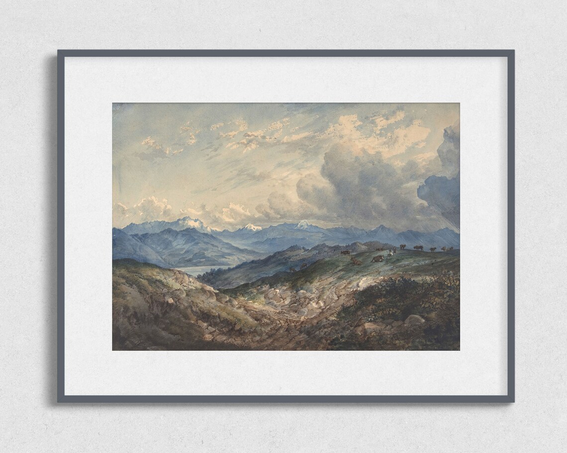 Vintage Landscape Art Antique Mountain Painting - Image 2