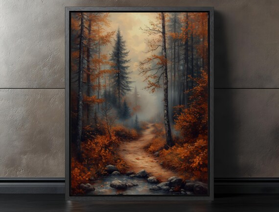 Misty Autumn Forest Path Moody Fall Landscape Painting Poster