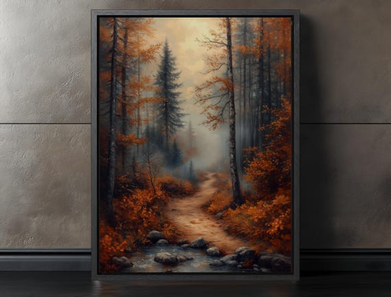 Rustic Fall Decor Dark Academia Print Moody Wall Art Autumn Tree Painting Vintage Landscape For Home