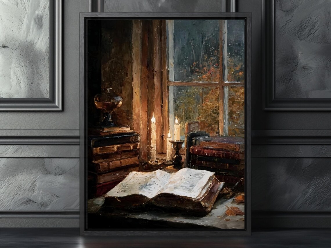 Dark Academia Candlelit Library Art Print