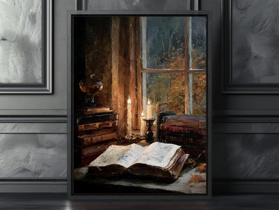 Dark Academia Candlelit Library Art Print