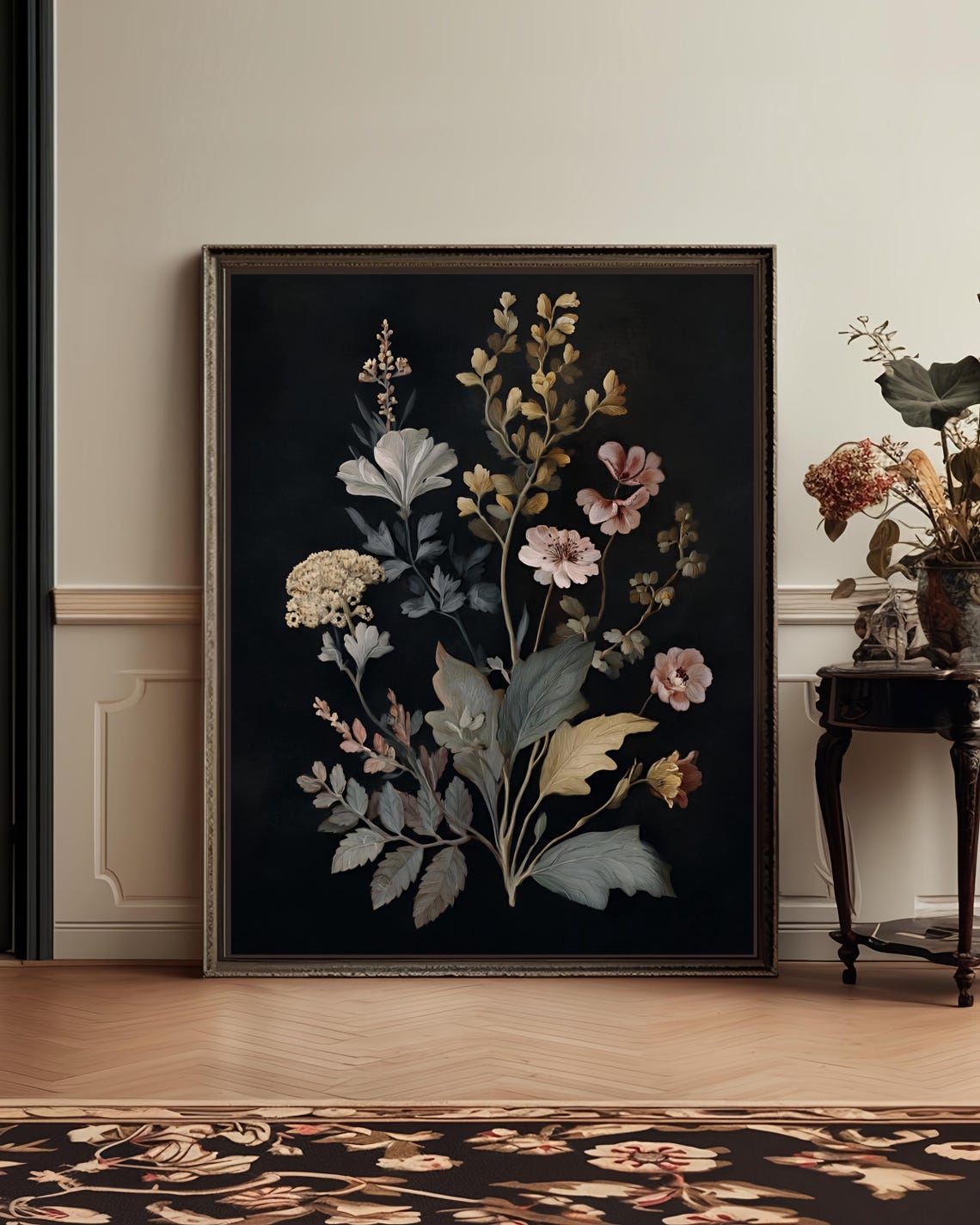 Dark Canvas Print Heritage Botanical Floral Wall Art Dramatic Antique Style