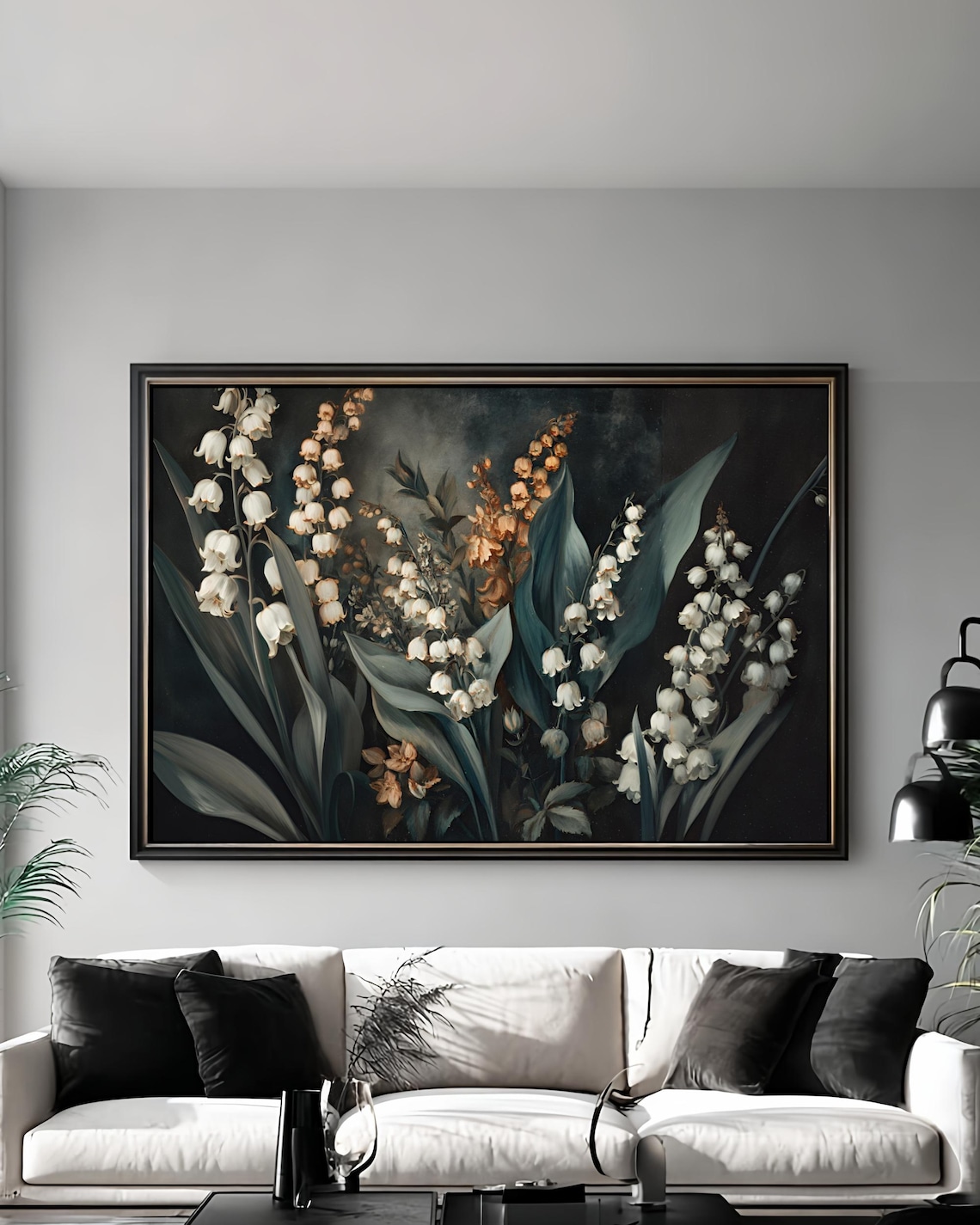 Lily of the Valley White Bell Flowers Dark Vintage Floral Poster