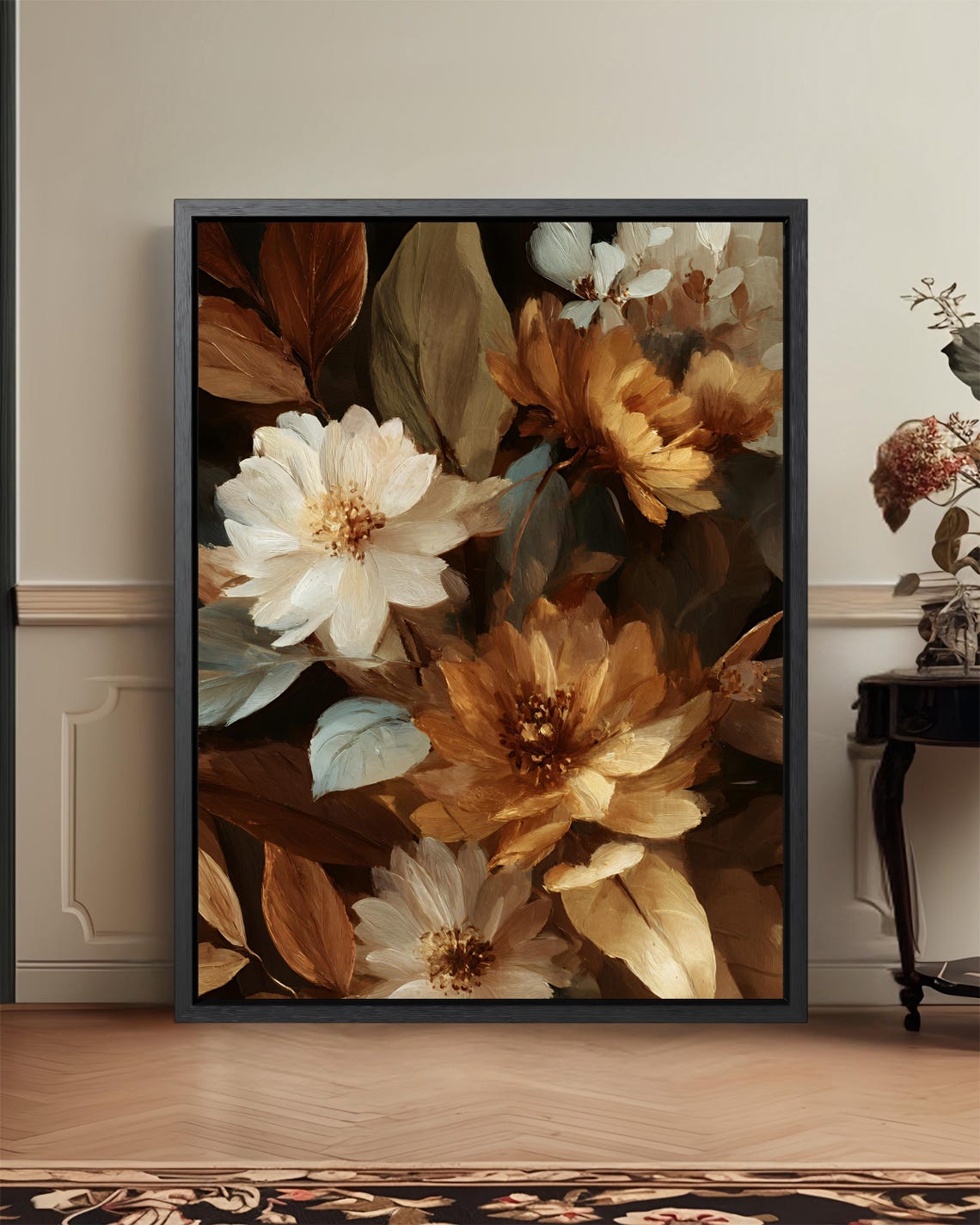 Classic Autumn Floral Wall Art Warm Vintage Botanical Canvas Timeless