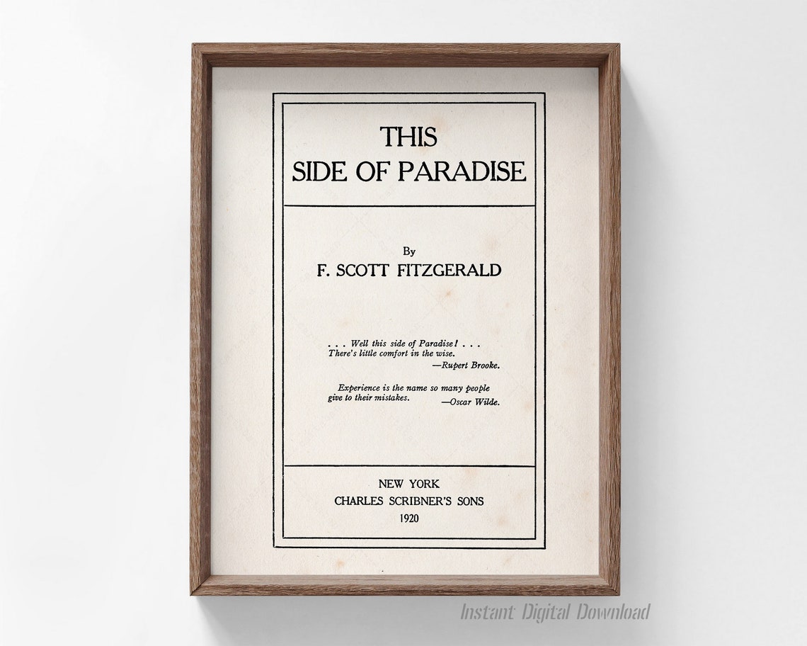 F Scott Fitzgerald This Side of Paradise 1920 Title Page Poster - Image 4